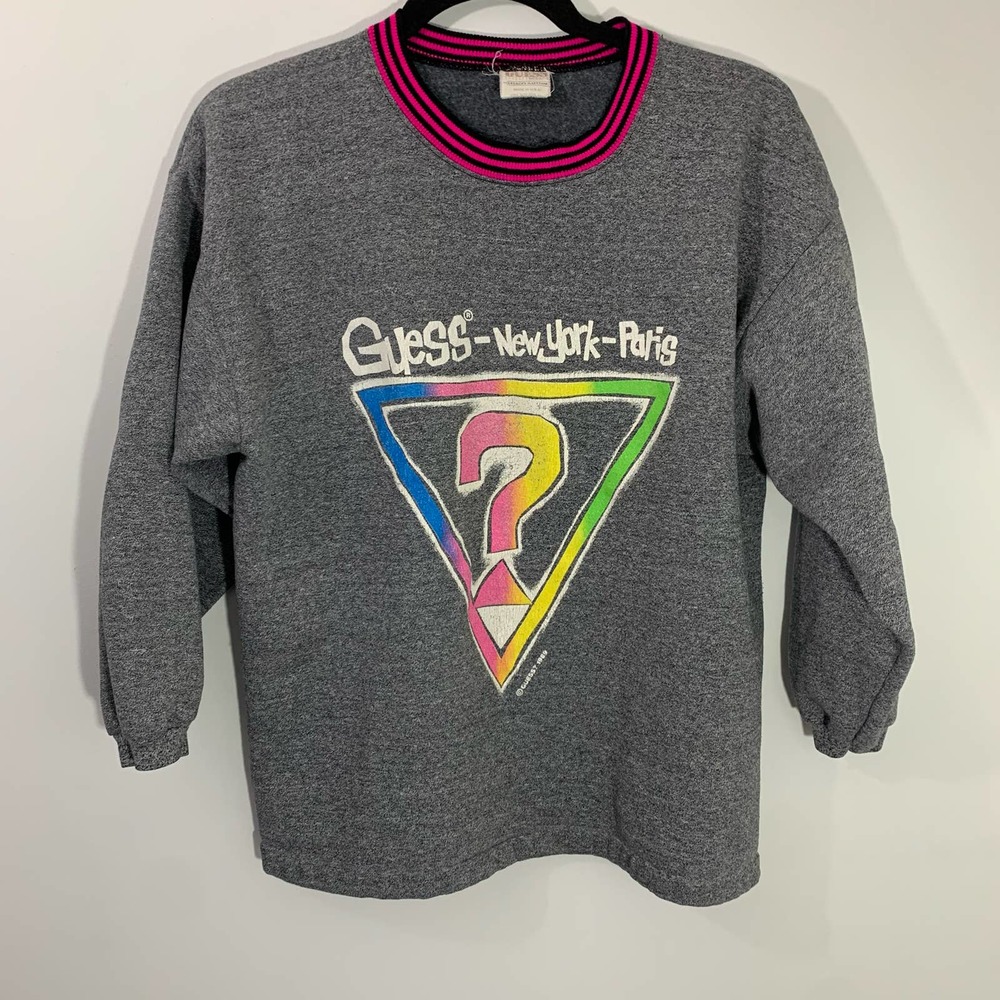 Vintage GUESS Crew Neck Sweatshirt Gray‎ Rainbow Logo 1989 - OS see measu…